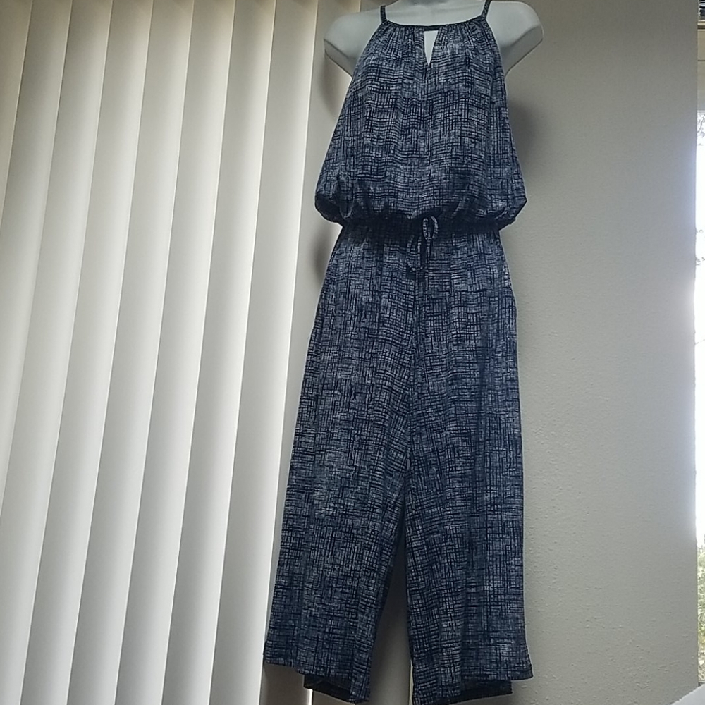 Romper Jumpsuit, Sleeveless, Blue, Size US 14